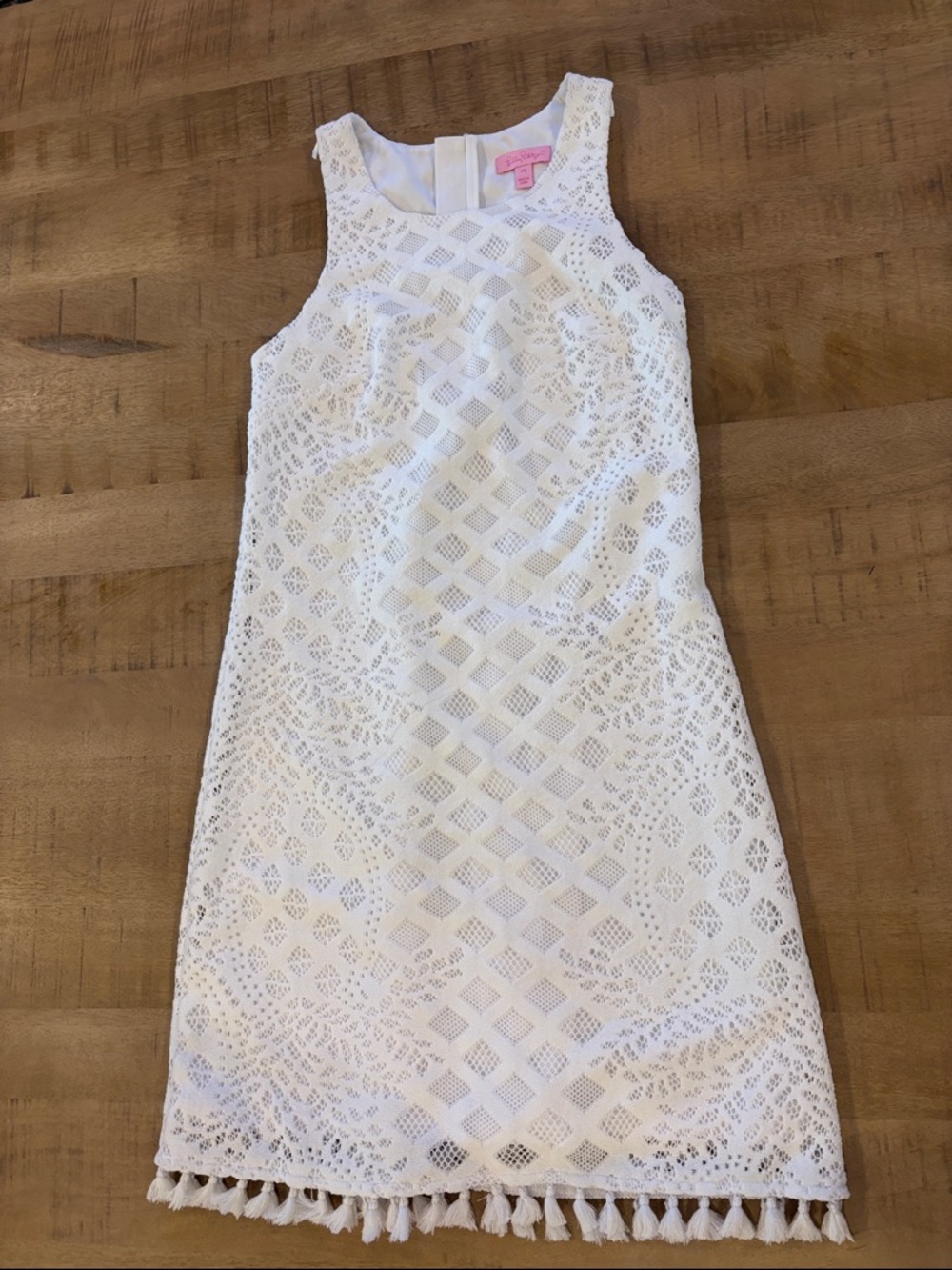 Lilly Pulitzer White Marquette Shift Dress XS Tassel Trim Summer Graduation - Picture 6 of 12
